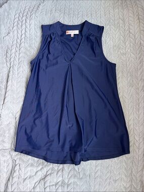Jude Connally Navy V-Neck Pleated Sleeveless Top
